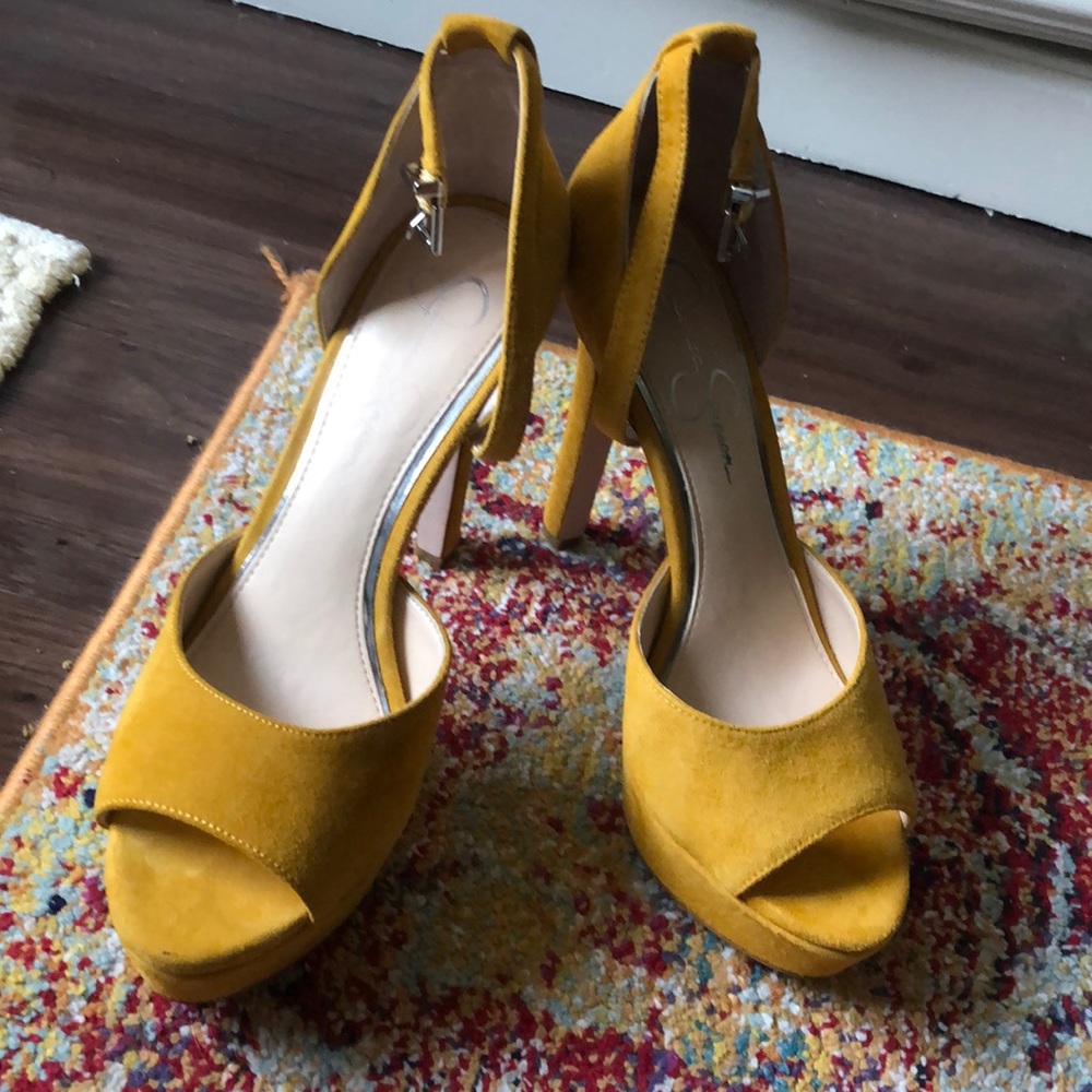 Yellow Kid Suede Jessica Simpson heels